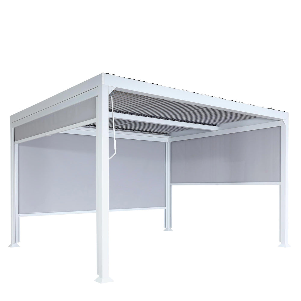 Alu Pergola Lamellen Sandy mit Lamellen und 3 Seitenwänden 3x3,7m weiss
