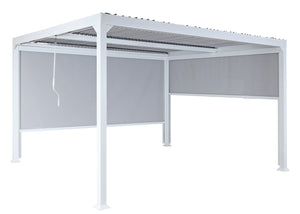 Alu Pergola Lamellen Sandy mit 2 Seitenwänden und Lamellen 3x3,7m weiss