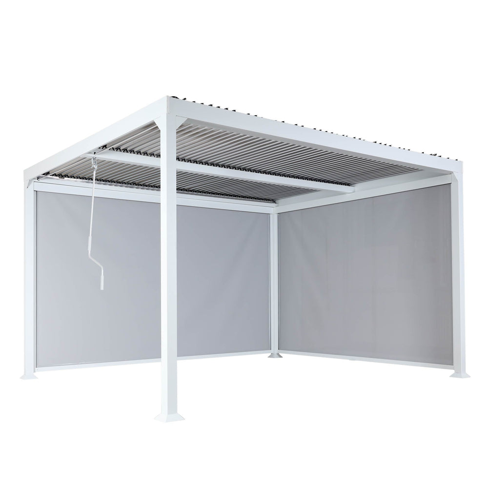 Alu Pergola Lamellen Sandy mit 2 Seitenwänden und Lamellen 3x3,7m weiss