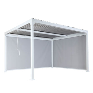 Alu Pergola Lamellen Sandy mit 2 Seitenwänden und Lamellen 3x3,7m weiss