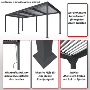 Alu Pergola Lamellen Sandy Terrassenüberdachung Garten 3x6m anthrazit