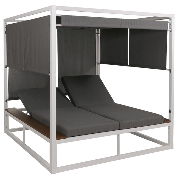 Aluminium Gartenliege XL Daybed 200cm 10cm Polster weiss grau