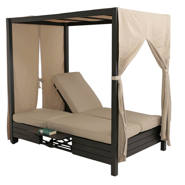 XL Aluminium Gartenliege mit 10cm Polster schwarz-creme