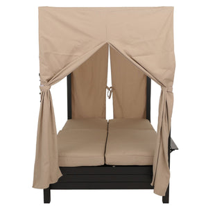 XL Aluminium Gartenliege mit 10cm Polster schwarz-creme