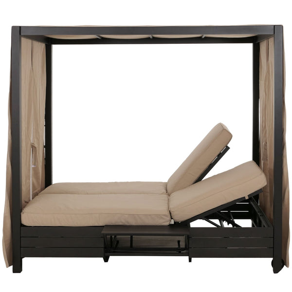 XL Aluminium Gartenliege mit 10cm Polster schwarz-creme