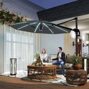 Ampelschirm LED Solar höhenverstellbar mit UV Schutz 300cm dunkelgrau