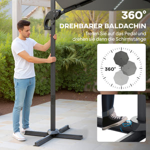 Ampelschirm LED Solar höhenverstellbar mit UV Schutz 300cm dunkelgrau