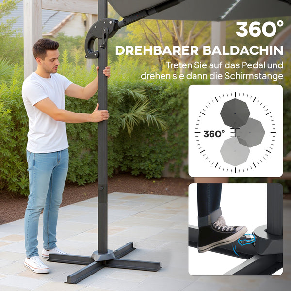 Ampelschirm LED Solar höhenverstellbar mit UV Schutz 300cm dunkelgrau