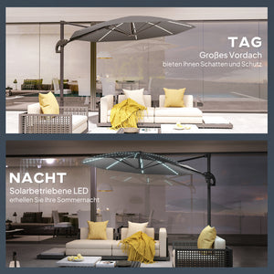 Ampelschirm LED Solar höhenverstellbar mit UV Schutz 300cm dunkelgrau