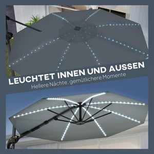 Ampelschirm LED Solar höhenverstellbar mit UV Schutz 300cm dunkelgrau