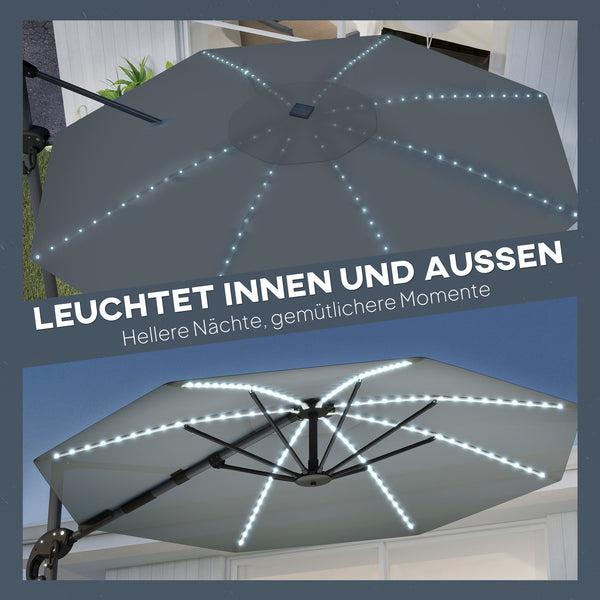 Ampelschirm LED Solar höhenverstellbar mit UV Schutz 300cm dunkelgrau
