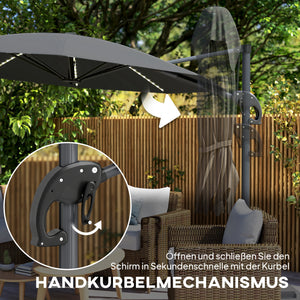 Ampelschirm LED Solar höhenverstellbar mit UV Schutz 300cm dunkelgrau