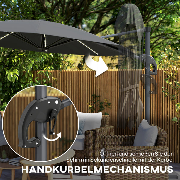 Ampelschirm LED Solar höhenverstellbar mit UV Schutz 300cm dunkelgrau