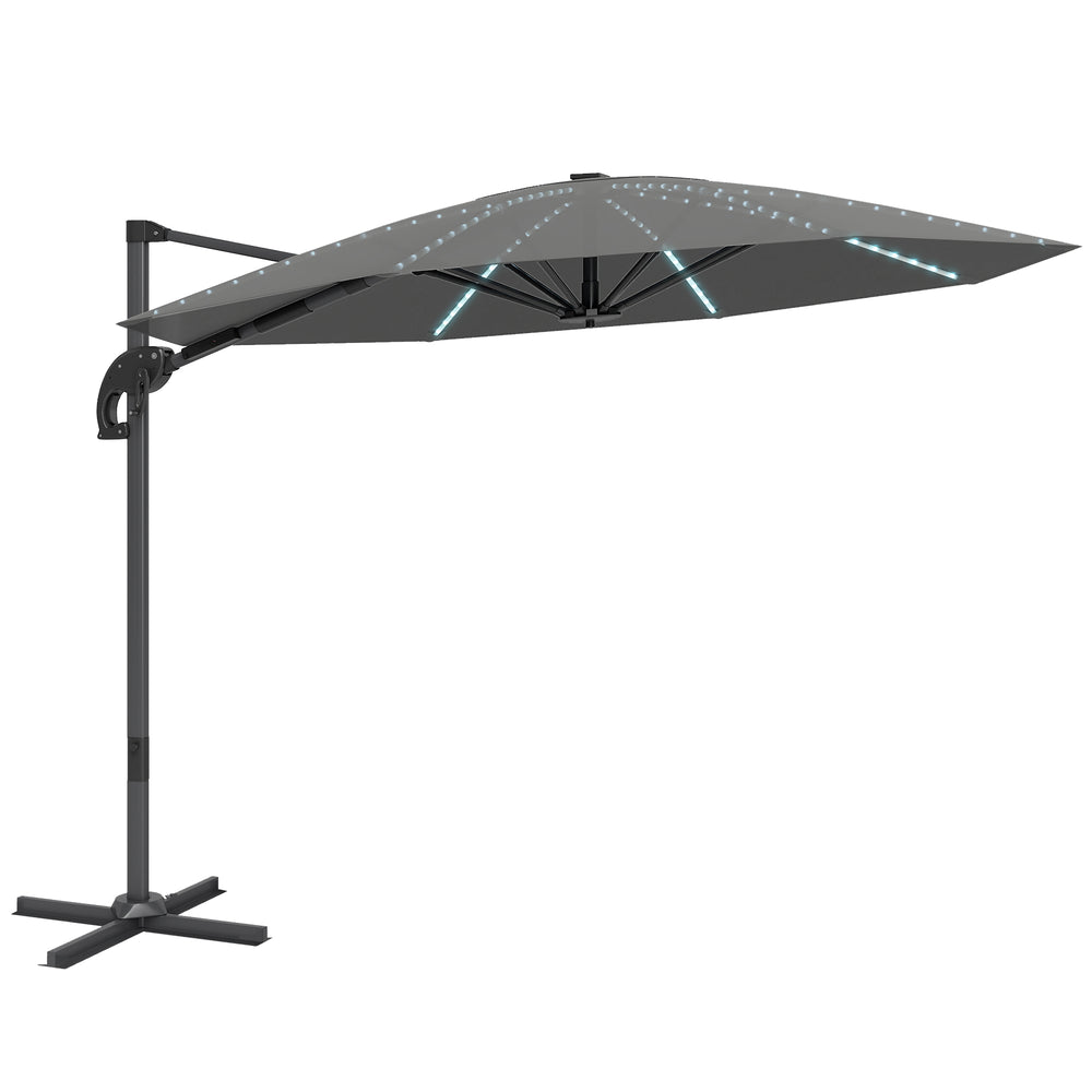 Ampelschirm LED Solar höhenverstellbar mit UV Schutz 300cm dunkelgrau