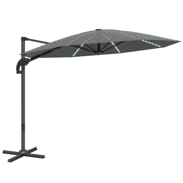 Ampelschirm LED Solar höhenverstellbar mit UV Schutz 300cm dunkelgrau
