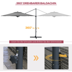 Ampelschirm neigbar drehbar mit Handkurbel 3m dunkelgrau