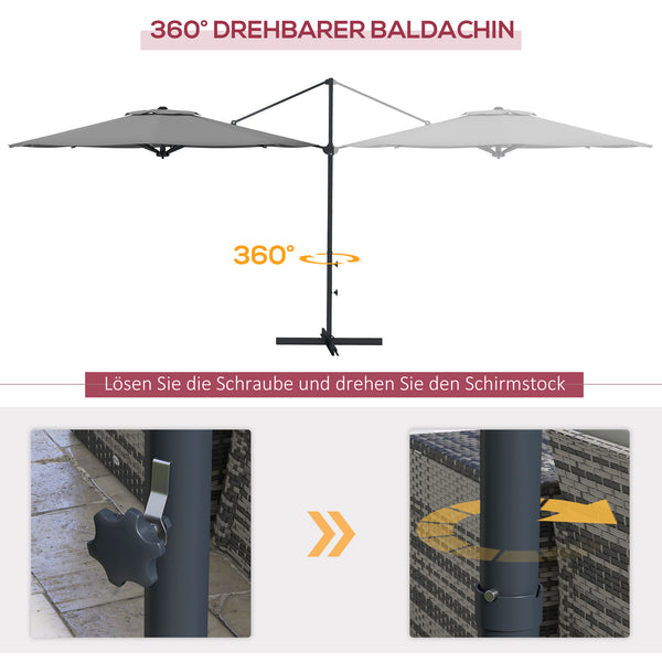 Ampelschirm neigbar drehbar mit Handkurbel 3m dunkelgrau