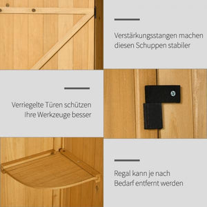 Gartenschrank Gerätehaus Geräteschuppen mit Fachböden Asphaltdach Fenster Gelb+Grün