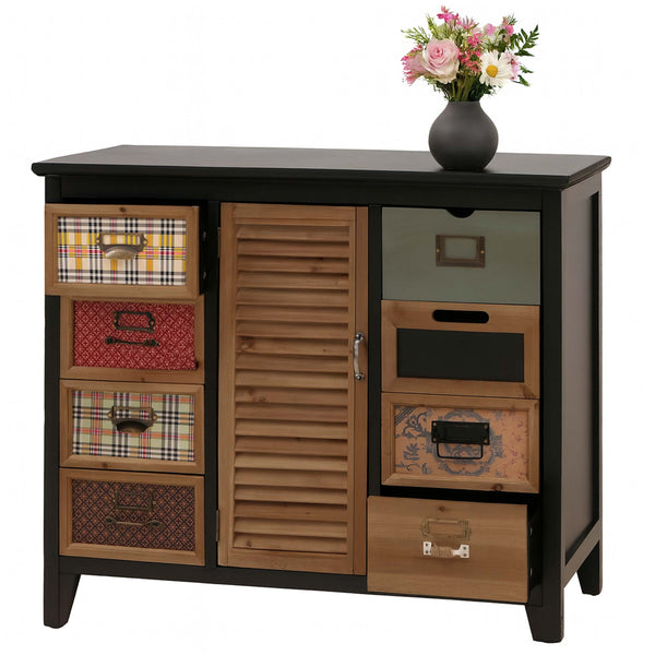 Apothekerkommode Schrank Schubladen Etikettenhalter Vintage Shabby Fensterladen 80x91x40cm schwarz