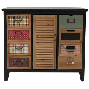 Apothekerkommode Schrank Schubladen Etikettenhalter Vintage Shabby Fensterladen 80x91x40cm schwarz