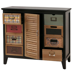 Apothekerkommode Schrank Schubladen Etikettenhalter Vintage Shabby Fensterladen 80x91x40cm schwarz