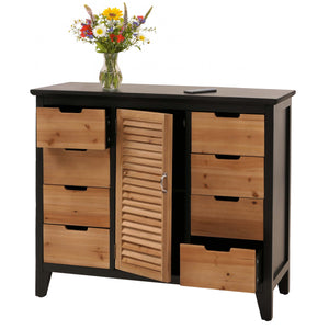 Apothekerkommode Schrank Staufächer Schubladen Vintage Fensterladenoptik 80x91x40cm schwarz