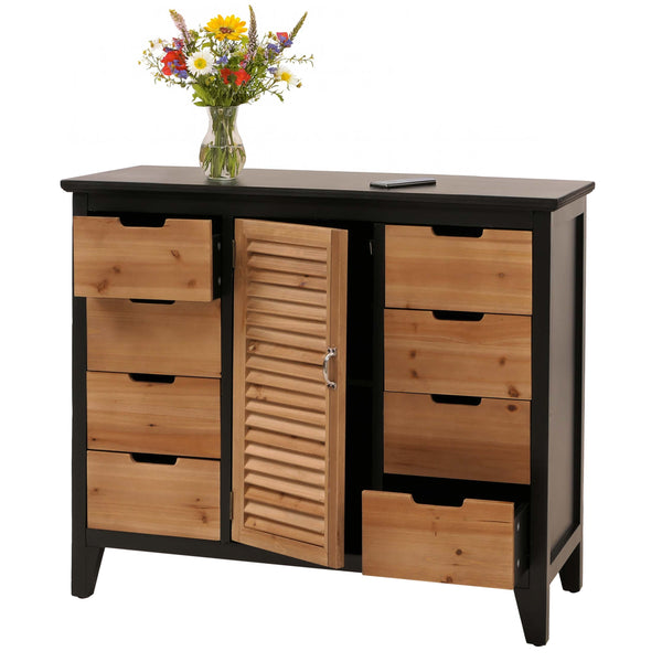 Apothekerkommode Schrank Staufächer Schubladen Vintage Fensterladenoptik 80x91x40cm schwarz
