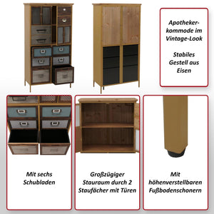 Apothekerkommode Highboard Schubladen Vintage Shabby-Look 136x73x35cm blau Metalloptik