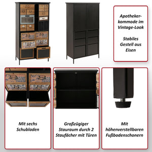 Apothekerkommode Highboard Schubladen Vintage Shabby-Look 136x73x35cm natur/blau/weiss