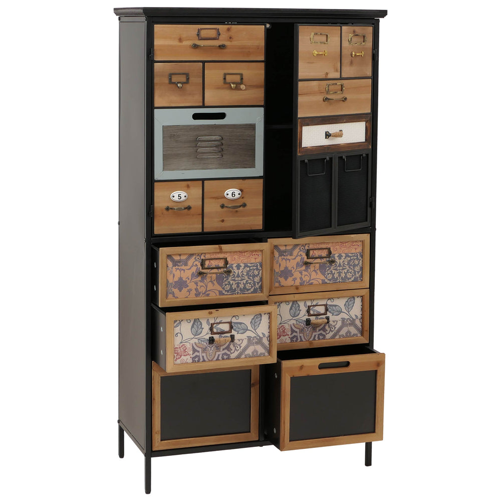 Apothekerkommode Highboard Schubladen Vintage Shabby-Look 136x73x35cm natur/blau/weiss