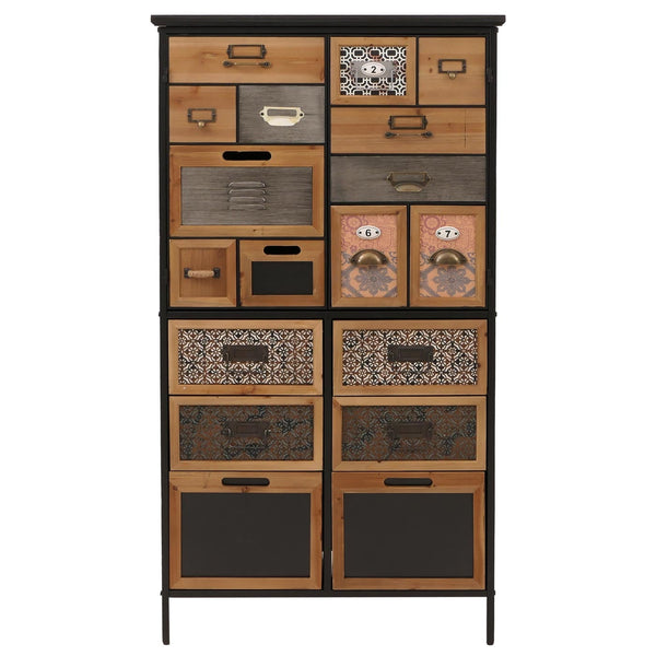 Apothekerkommode Highboard Schubladen Vintage Shabby-Look 136x73x35cm natur/bunt