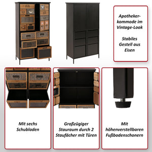 Apothekerkommode Highboard Schubladen Vintage Shabby-Look 136x73x35cm natur/bunt