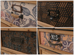 Apothekerkommode Highboard Schubladen Vintage Shabby-Look 136x73x35cm natur/bunt Metalloptik