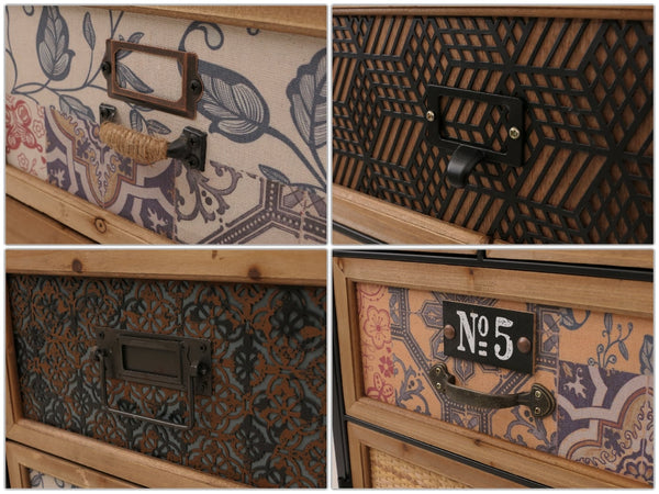 Apothekerkommode Highboard Schubladen Vintage Shabby-Look 136x73x35cm natur/bunt Metalloptik