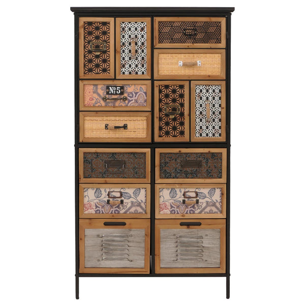 Apothekerkommode Highboard Schubladen Vintage Shabby-Look 136x73x35cm natur/bunt Metalloptik