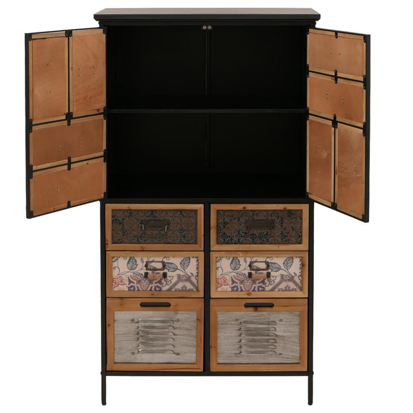 Apothekerkommode Highboard Schubladen Vintage Shabby-Look 136x73x35cm natur/bunt Metalloptik