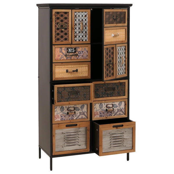 Apothekerkommode Highboard Schubladen Vintage Shabby-Look 136x73x35cm natur/bunt Metalloptik