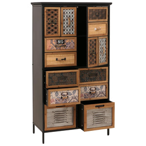 Apothekerkommode Highboard Schubladen Vintage Shabby-Look 136x73x35cm natur/bunt Metalloptik