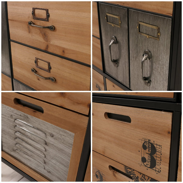 Apothekerkommode Highboard Schubladen Vintage Shabby-Look 136x73x35cm natur Metalloptik