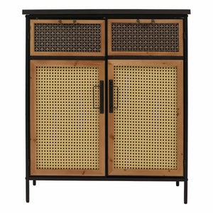 Apothekerkommode Highboard Schrank Staufächer Vintage Shabby-Look 94x80x35cm Rattanoptik