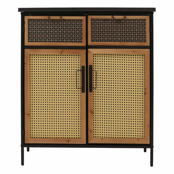 Apothekerkommode Highboard Schrank Staufächer Vintage Shabby-Look 94x80x35cm Rattanoptik