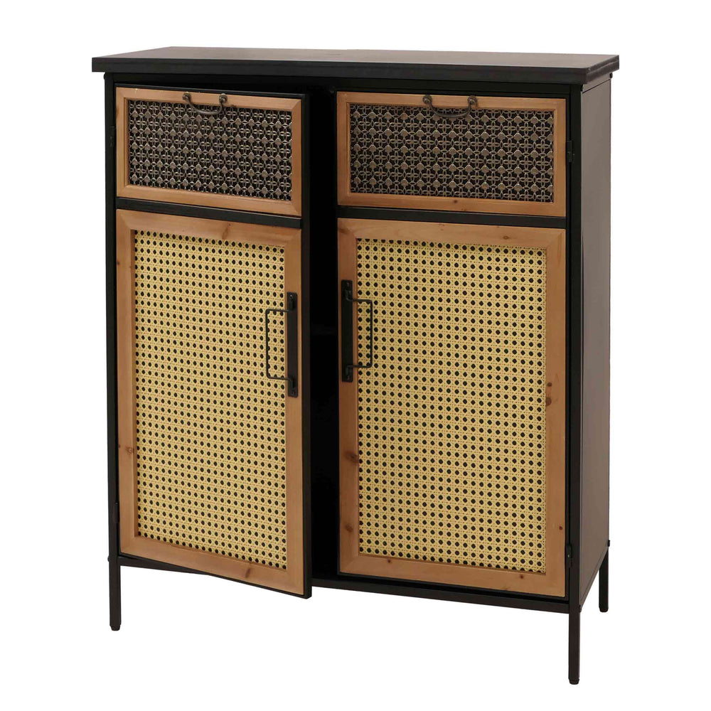 Apothekerkommode Highboard Schrank Staufächer Vintage Shabby-Look 94x80x35cm Rattanoptik
