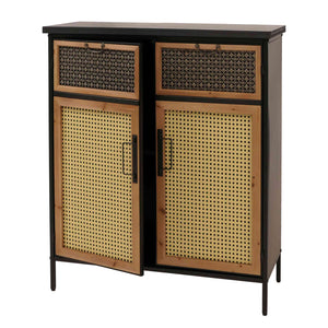 Apothekerkommode Highboard Schrank Staufächer Vintage Shabby-Look 94x80x35cm Rattanoptik