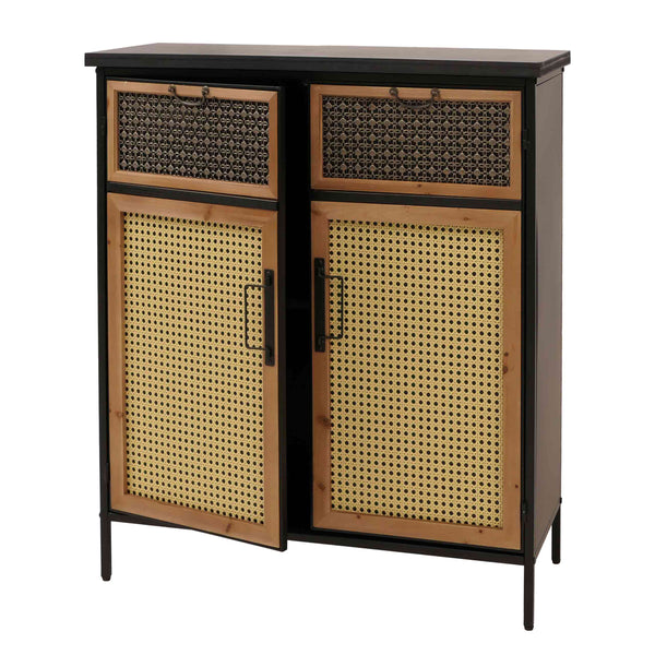 Apothekerkommode Highboard Schrank Staufächer Vintage Shabby-Look 94x80x35cm Rattanoptik