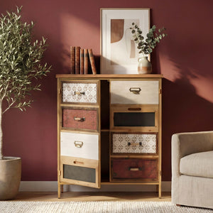 Apothekerkommode Highboard Schrank Staufächer Vintage Shabby-Look 94x80x35cm rot/blau