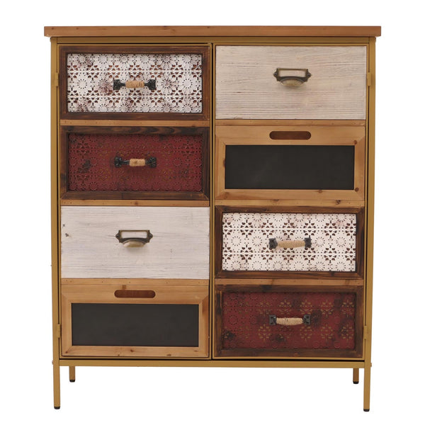 Apothekerkommode Highboard Schrank Staufächer Vintage Shabby-Look 94x80x35cm rot/blau