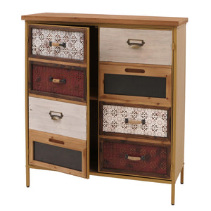 Apothekerkommode Highboard Schrank Staufächer Vintage Shabby-Look 94x80x35cm rot/blau