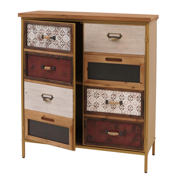 Apothekerkommode Highboard Schrank Staufächer Vintage Shabby-Look 94x80x35cm rot/blau