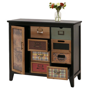 Apothekerkommode Schrank Schubladen Etikettenhalter Vintage Shabby Holz 80x91x40cm schwarz