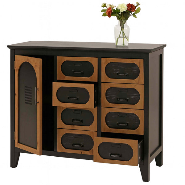 Apothekerkommode Schrank Schubladen Staufach Vintage Shabby Industrial 80x91x40cm schwarz